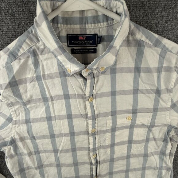 Vineyard Vines Longshore Button Up Long Sleeve Slim Stretch Small Blue White - Picture 1 of 16